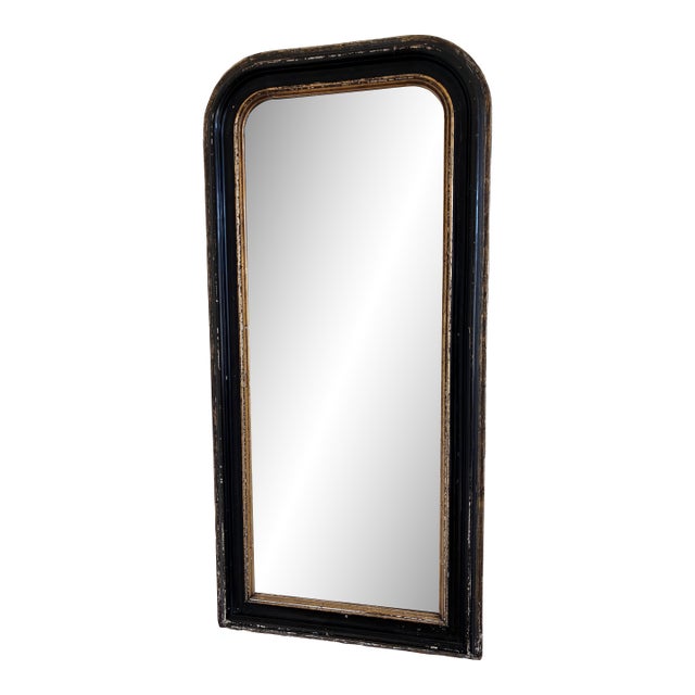 Antique French Louis Philippe Full Length Mirror – Black and Gold, Late 19th Century For Sale