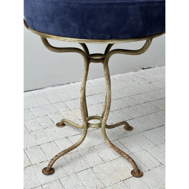 Vintage White-Painted Iron Petal Back Vanity Chair With Navy Suede Seat, Circa Mid-20th Century For Sale - Image 13 of 16