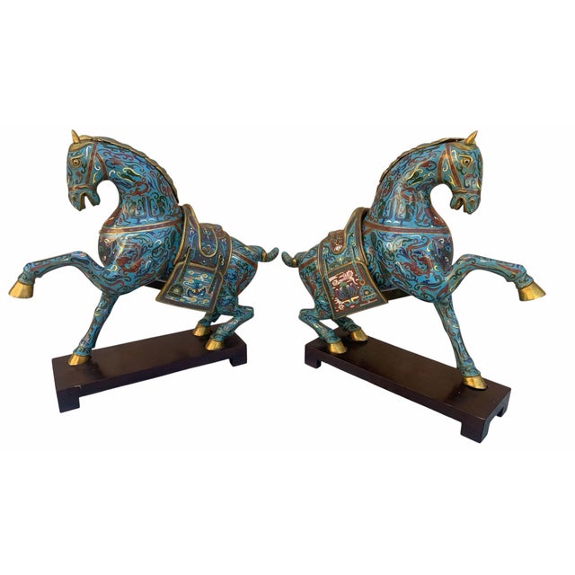 Vintage Chinese Cloisonné War Horse Sculptures - Pair For Sale - Image 10 of 10