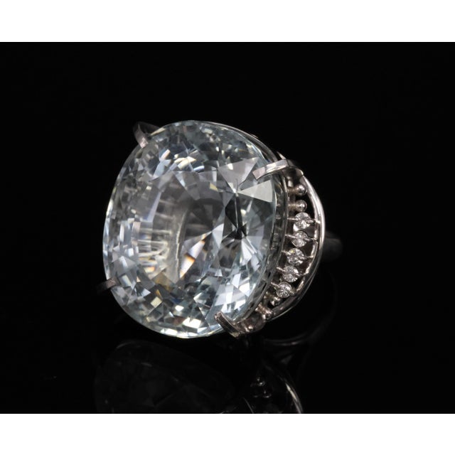 Metal Late 20th Century Rare 62.78ct Natural Aquamarine & 0.25ct Diamond Platinum Ring, 29.1g Size 6 For Sale - Image 7 of 18