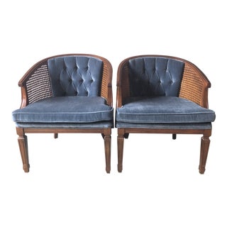 1970s Vintage Blue Velvet Chairs - a Pair For Sale