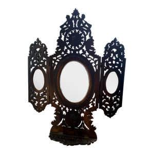 Triptych Mirror Made in 19th Century, Signed by the Carver Artist