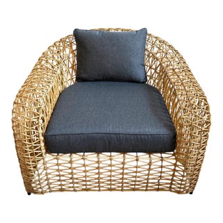 Vintage Rattan Open Weave Outdoor/Indoor Club Chair For Sale