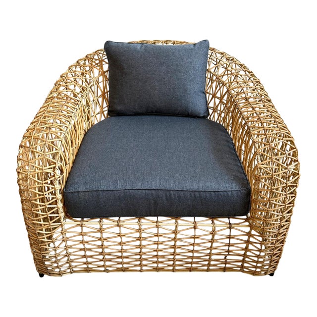 Vintage Rattan Open Weave Outdoor/Indoor Club Chair For Sale