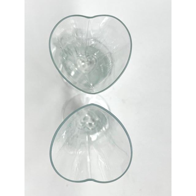 Transparent Set of Vintage Heart Glass Couples Wedding Champagne Flutes For Sale - Image 8 of 8