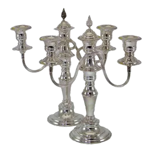 1980’s Vintage/New Old Stock Pair of Silverplate 3-Light Candelabras, Beaded