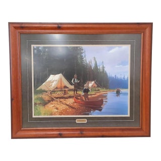 Large Framed Brett Smith Sporting Print 'Camp Fishermen' #107/950 With Uv Glass For Sale