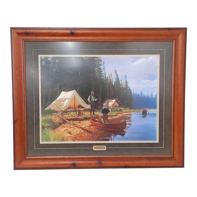 Large Framed Brett Smith Sporting Print 'Camp Fishermen' #107/950 With Uv Glass For Sale
