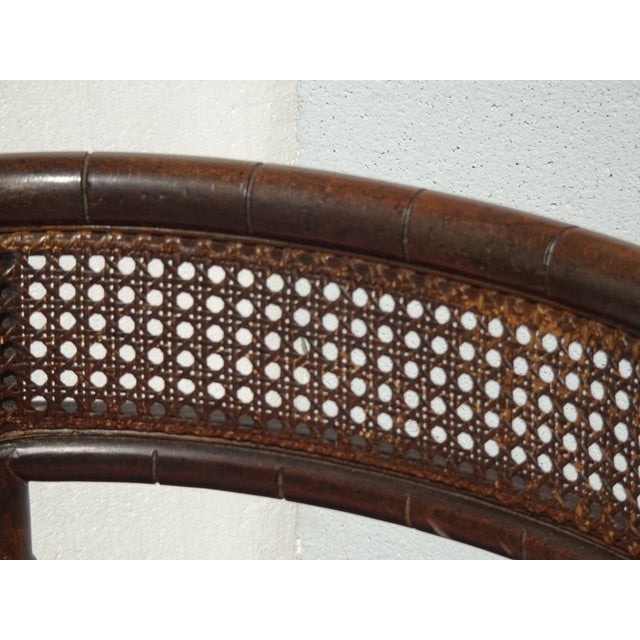 Vintage Polynesian Bamboo Cane Back Barrel Accent Chair W Cane Seat & Cushion For Sale - Image 17 of 17
