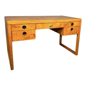 1960s Vintage Burl Wood Campaign Desk From Sligh Furniture
