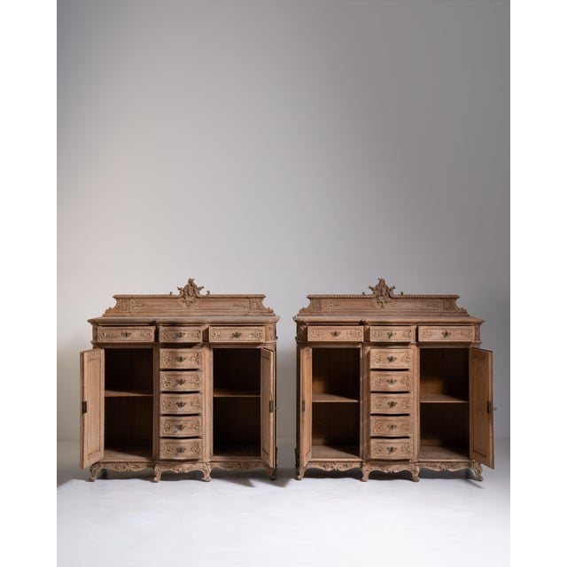Wood Top-Quality Pair of Louis XV Oak Buffets, Rococo Style, Belgium, Circa 1890 For Sale - Image 7 of 17