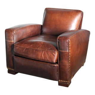 Restoration Hardware Leather Library Chair For Sale