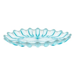 Victorian Brideshead Blue Pearline Pressed Glass Oval Plate from Davidson For Sale