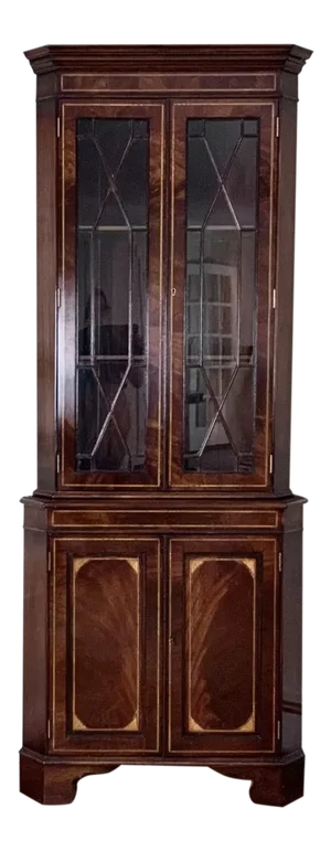 Vintage Traditional Mahogany and Inlaid Satinwood Corner Cabinet