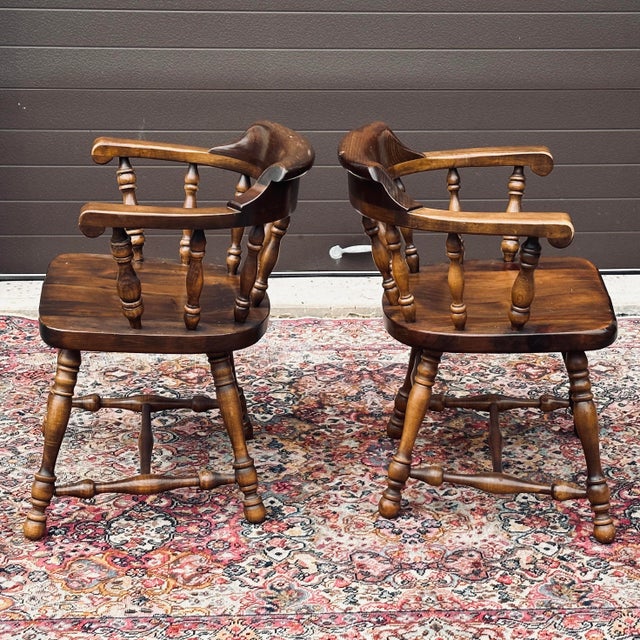 Vintage Ethan Allen Old Tavern Antiqued Pine Captain's Chairs 126000