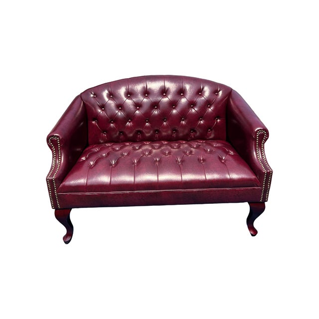 Vegan Tufted Chesterfield Style Sofa or Settee With Brass Rivets For Sale - Image 4 of 7