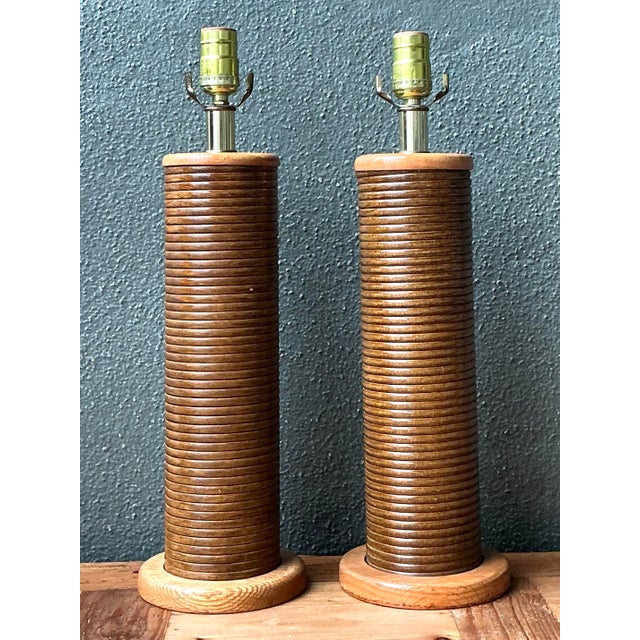 Vintage Pencil Reed Cylinder Lamps - A Pair For Sale - Image 12 of 12