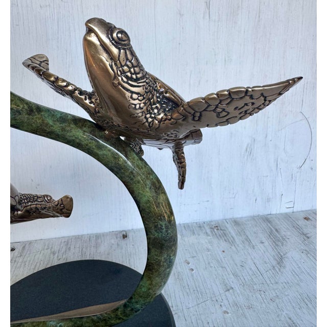 Metal Late 20th Century Fine Bronze Sea Turtle Turtles Sculpture by Joseph Quillan Moonlight Carousel For Sale - Image 7 of 12