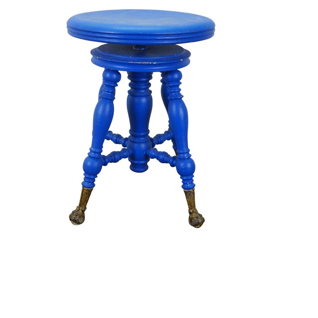 Victorian Antique Victorian H Holtzman & Sons Blue Piano Stool Glass Ball & Claw 19" For Sale - Image 3 of 18