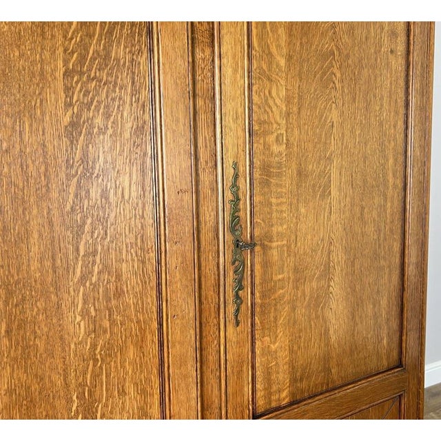 Vintage Louis XVI French Three Door Oak Carved Armoire For Sale - Image 11 of 13