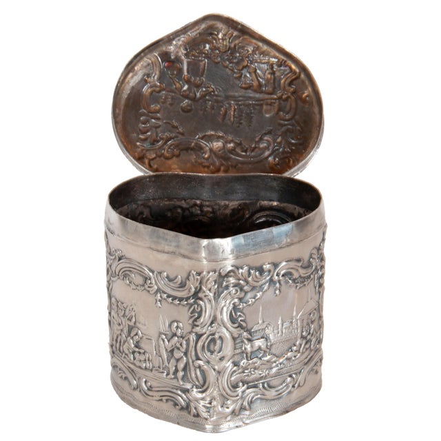 Antique Dutch Repousse Sterling Silver Heart Shaped Trinket Box Tea Caddy 1890 For Sale In Portland, OR - Image 6 of 18