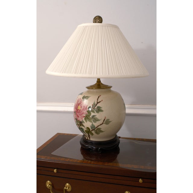 Chinese Chinese Crackle Finish Porcelain Floral Decorated Lamp For Sale - Image 3 of 12