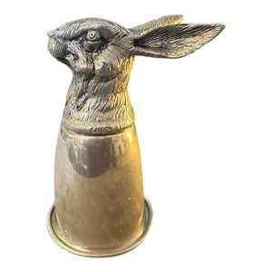 An HallMarked Gucci 1980s Silver Plated Barware Rabbit Head Stirrup Cup