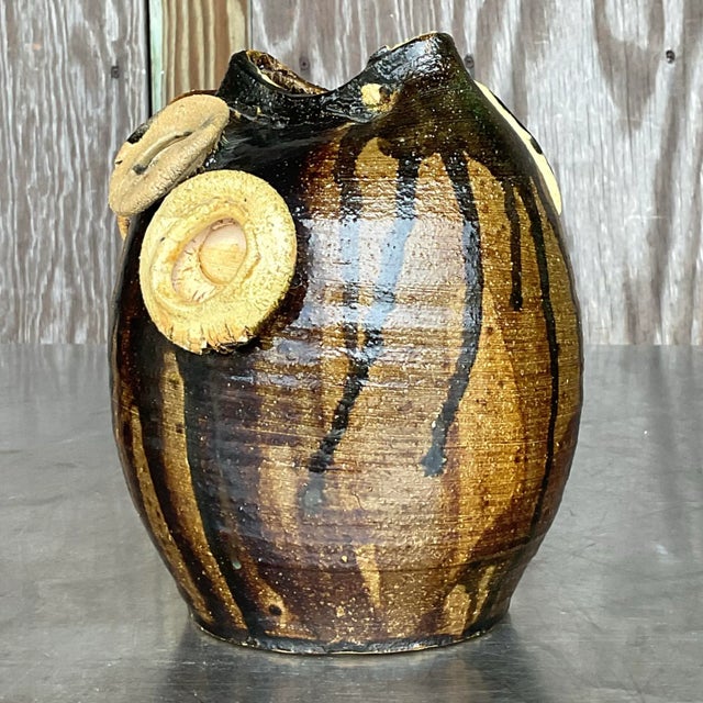 Vintage Boho Original Studio Pottery Drip Glaze Vase For Sale In West Palm - Image 6 of 12