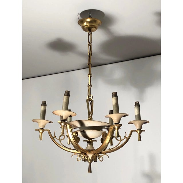 1940s Lacquered Metal and Brass Chandelier, circa 1940 For Sale - Image 5 of 13