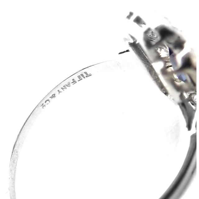 Silver Vintage Tiffany & Co. Irid Platinum Diamond Sapphire Cocktail Ring, size 5 For Sale - Image 8 of 8