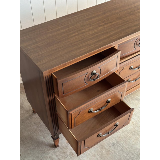 Vintage Walnut Triple Dresser by Ward Furniture, C. 1970s For Sale - Image 16 of 18