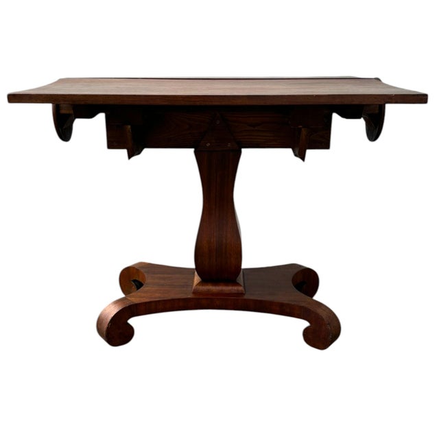 Brown Antique Cylinder Drop Leaf Table For Sale - Image 8 of 12