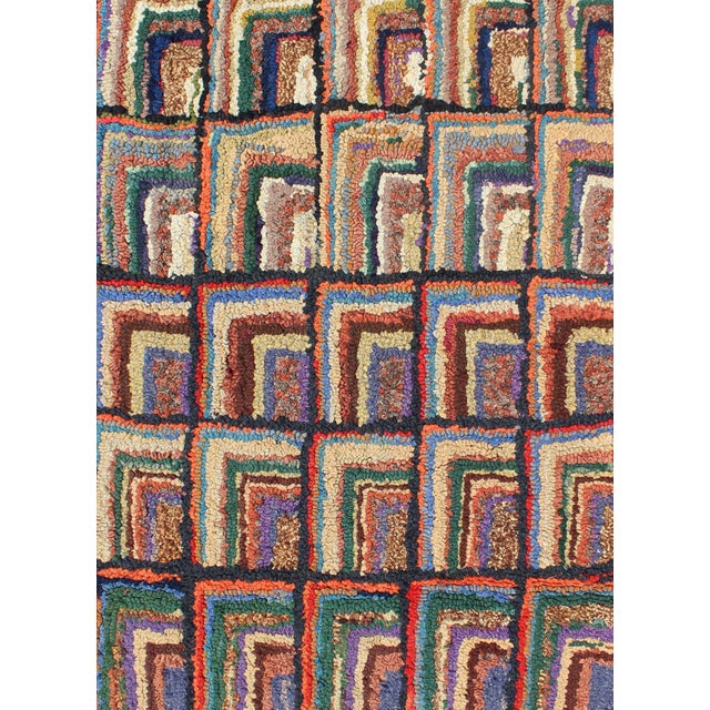 Antique American Hooked Rug With Geometric Designs For Sale - Image 4 of 8