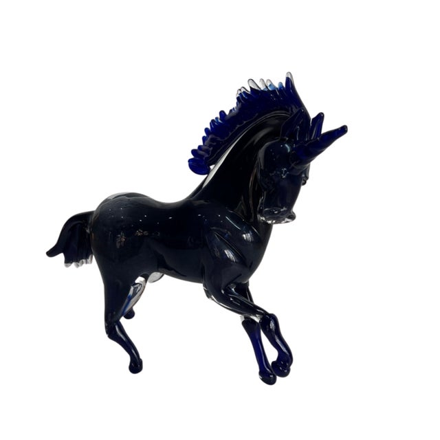 Murano Vintage Murano Cobalt Art Glass Sculpture Unicorn Horse Signed Guiman 1/1 For Sale - Image 4 of 18