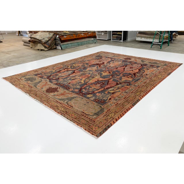 Modern Bidjar Style Hand-Knotted Wool Rug –Botanical Motifs in Blue & Terracotta For Sale - Image 4 of 11