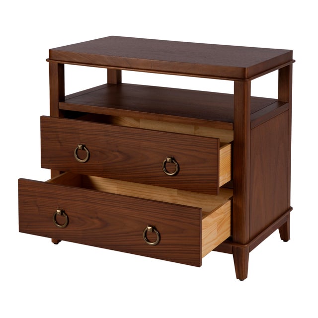 Mid-Century Modern Highbury 28 in. W Rectangular Wood 2 Drawer Nightstand with Open Shelf, Natural Walnut For Sale - Image 3 of 10
