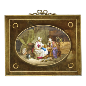 Antique French Painted Porcelain Framed Wall Plaque Signed Jean-Baptiste Greuze