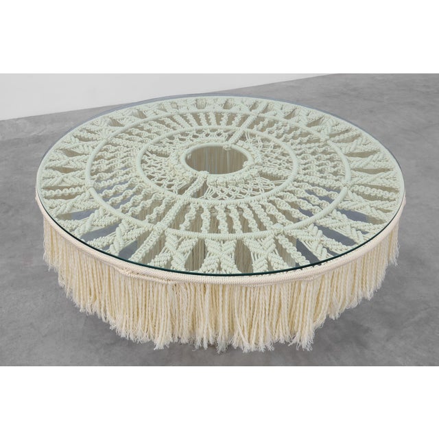 Monumental White Dining Table with Glass Top and Macramé, 1990s For Sale - Image 6 of 13