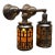 Pair Patinated Brass Lantern Sconces With Amber Mica Inserts For Sale