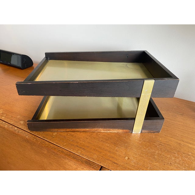 1960s Vintage MCM Duk-It 2 Two Tier Wood Desk Organizer Letter Tray For Sale - Image 5 of 18
