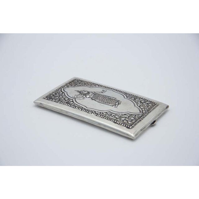 Silver Cigarette Case with Hindu Goddess in Relief For Sale - Image 3 of 9
