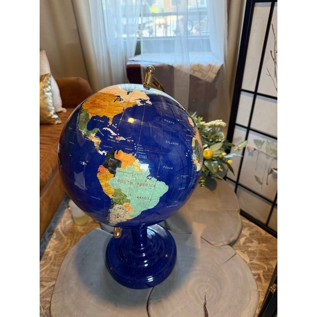 Gemstone VTG Large Lapis Lazuli Globe W/ Semi Precious Stones 24 In For Sale - Image 7 of 12