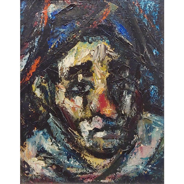 Mediterranean Francis Kelly Portrait of Harlequin - 1960s Expressionist Oil Painting For Sale - Image 3 of 7