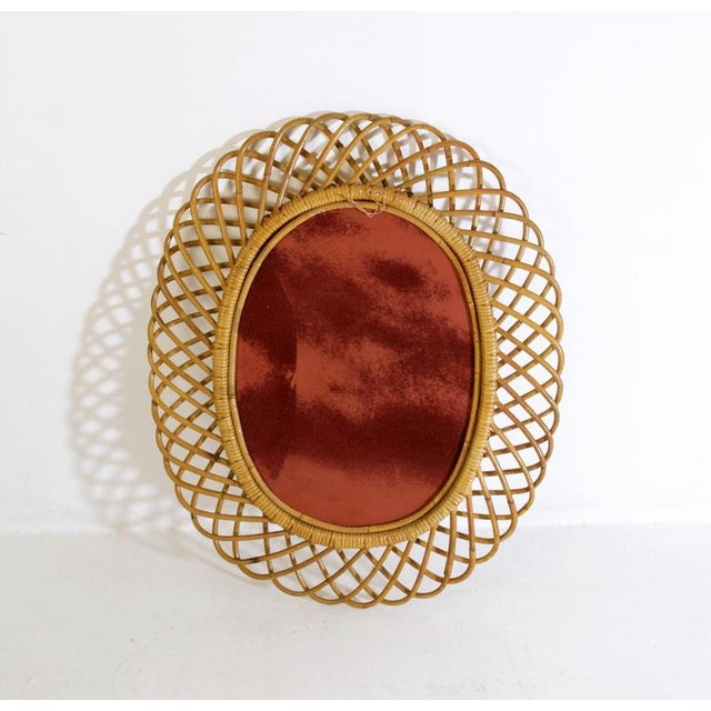1960s Mid-Century Rattan Wall Mirror in the style of Franco Albini, Italy, 1960s For Sale - Image 5 of 9