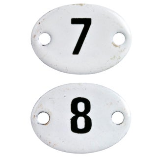 Vintage French Enamel Hotel Room Numbers - a Pair For Sale