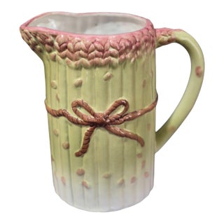 Vintage Asparagus Motif Portuguese Majolica Ceramic Pitcher For Sale