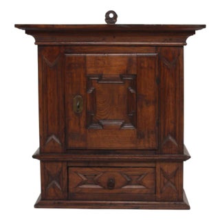 Antique Baroque Style Hanging Cabinet in Dark Oak with Wood Carvings, 1800 For Sale
