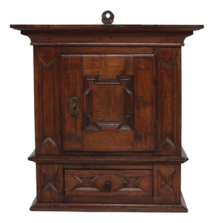 Antique Baroque Style Hanging Cabinet in Dark Oak with Wood Carvings, 1800