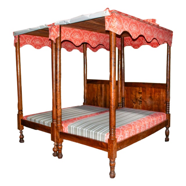 Pair 18th Century Antique French Provincial Four Poster Tester Canopy Cherry Twin Beds 1780 For Sale - Image 10 of 17