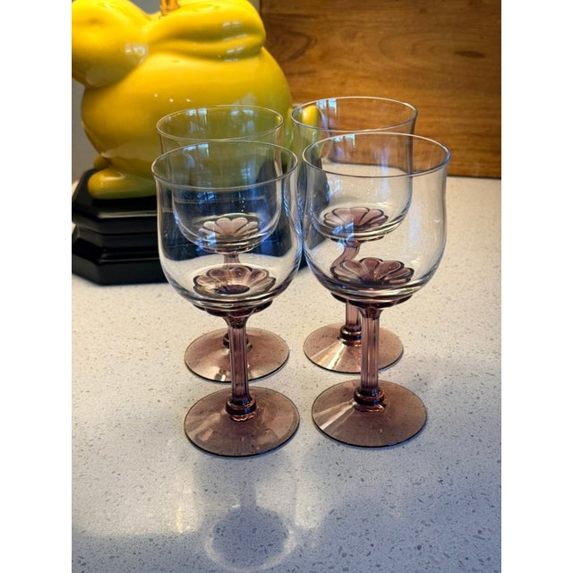 Contemporary 1970s Fostoria Corsage Plum Wine Goblets, Set of Four For Sale - Image 3 of 5